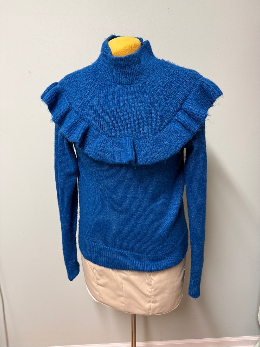 Blue Ruffle-Yoke Mock Neck Sweater - Women